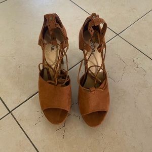 Just Fab Brown Suede Open toe tie up Heel size 10